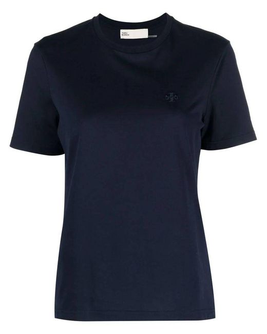 Tory Burch Blue Embroidered Logo Cotton T-Shirt