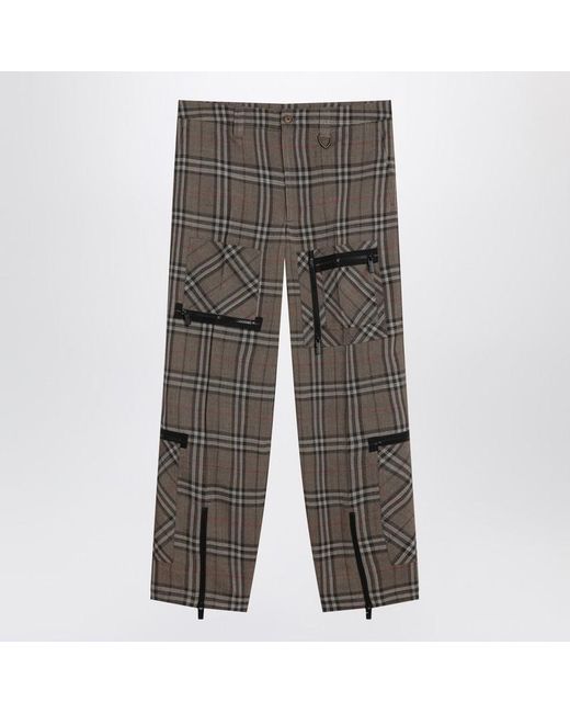 Burberry Gray Cargo Pants Check Pattern for men