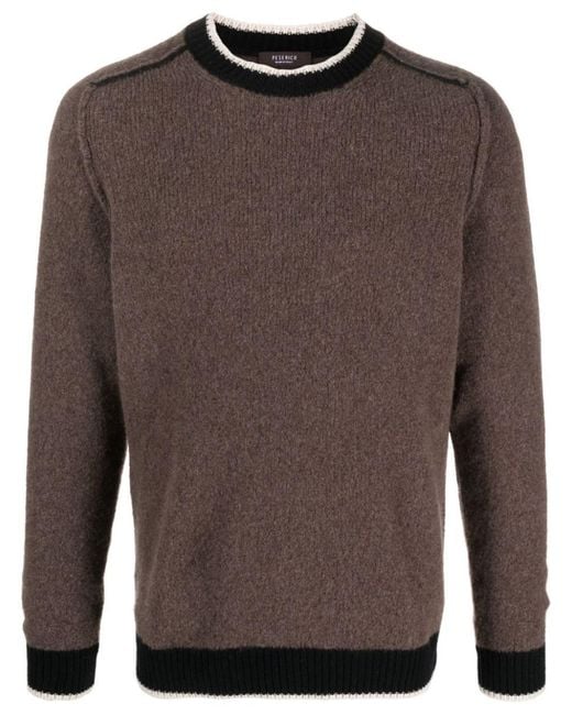 Peserico Brown Contrasting-trim Fine-knit Jumper for men