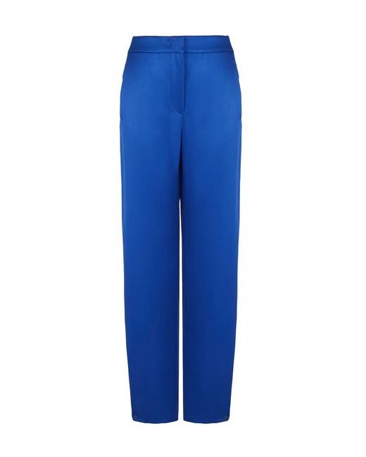 Giorgio Armani Blue Straight-cut Trousers In Double Silk Satin