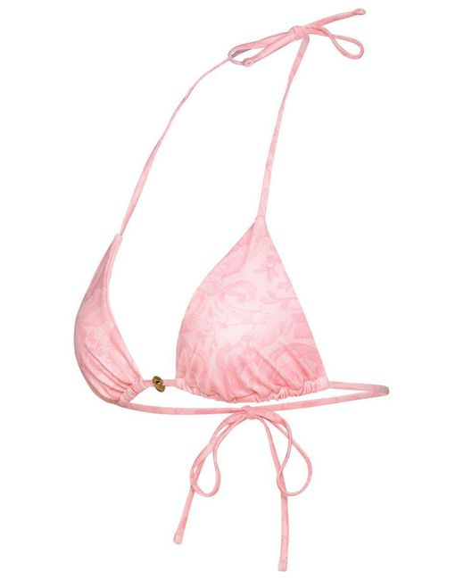 Versace Pink 'Baroque' Polyester Blend Bikini Top