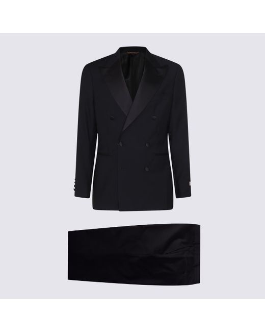 Canali Black Dark Wool Suits for men