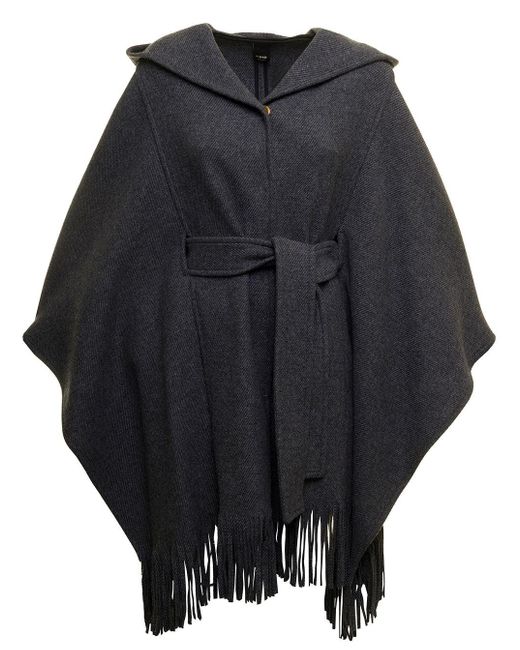 Pinko Synthetic Melania Cape In Wool Cloth With Hood, Belt And Fringes ...