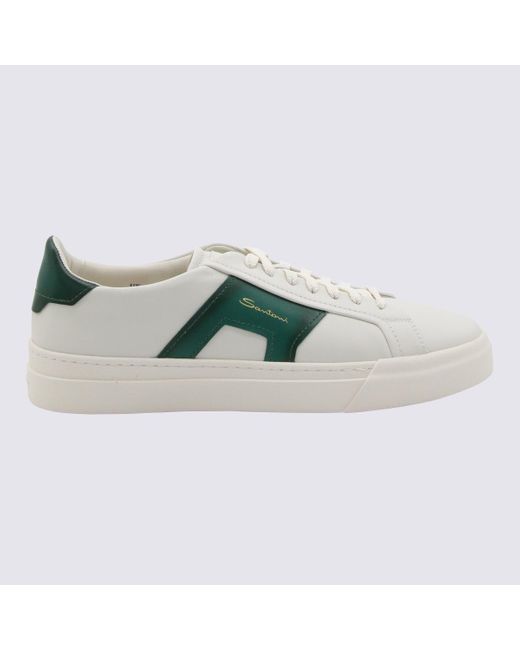 Santoni White And Green Leather Sneakers for men