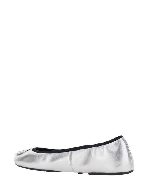 Tory Burch White Colored Ballerinas With Logo Plaque On The Front And Elasticated Design