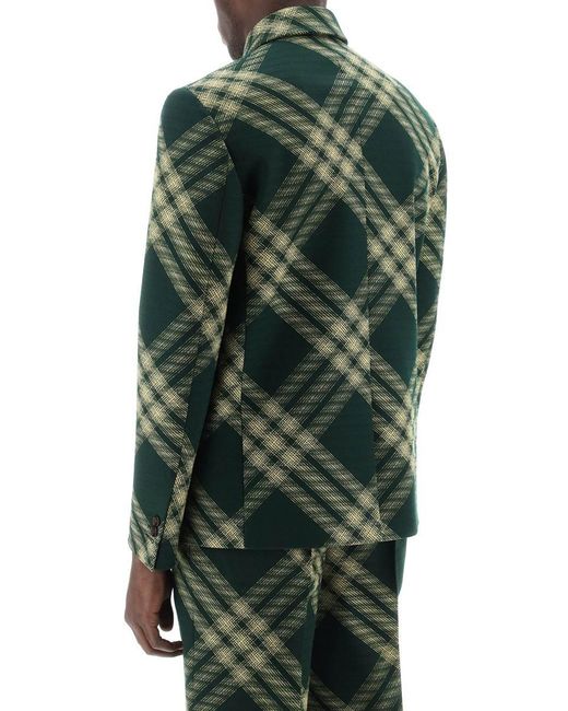 Burberry Green Single-Breasted Check Jacket for men