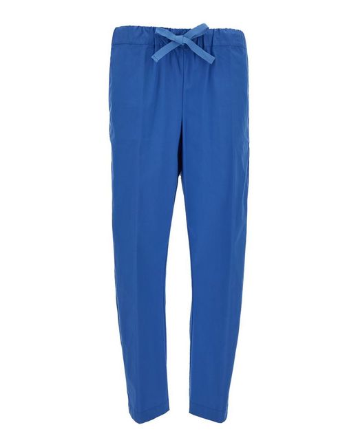 Semicouture Blue Crop Cut Pants In Cotton Blend Woman