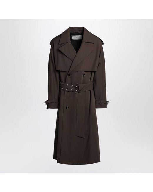 AMI Black Double-Breasted Wool Trench for men