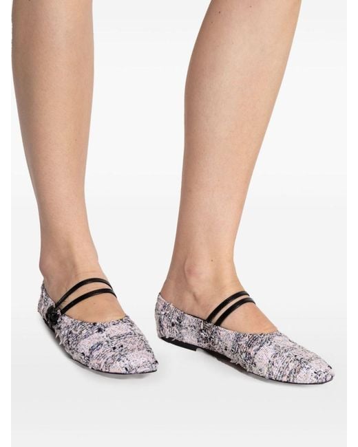 Tory Burch White Tweed Ballerinas