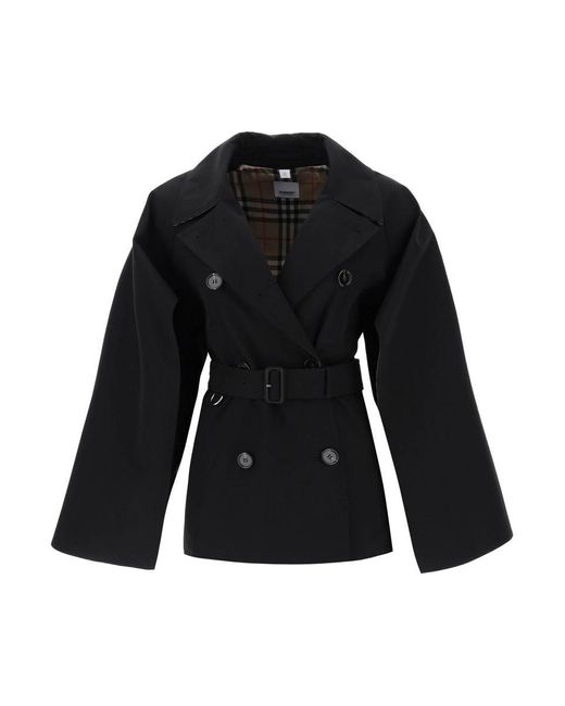 Burberry Black 'ness' Double-breasted Raincoat In Cotton Gabardine