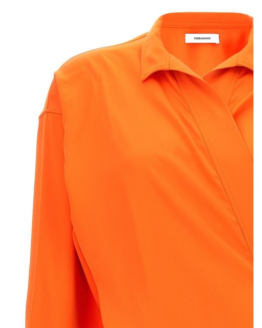 Ferragamo Orange Satin Asymmetric Shirt Shirt, Blouse