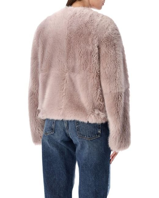 Stand Studio Blue Halle Patchwork Faux Fur Jacket