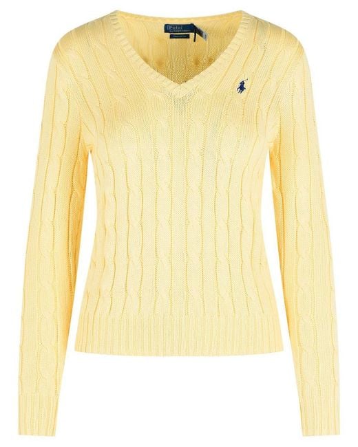 Polo Ralph Lauren Yellow 'kimberly' Cream Cotton Sweater