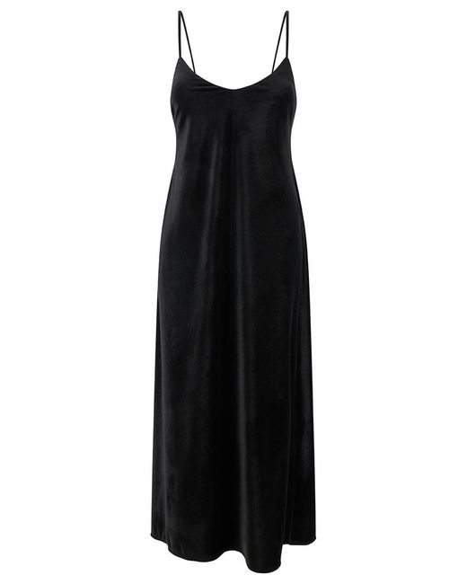 Plain Midi Black Slip Dress With Spaghetti Straps Woman