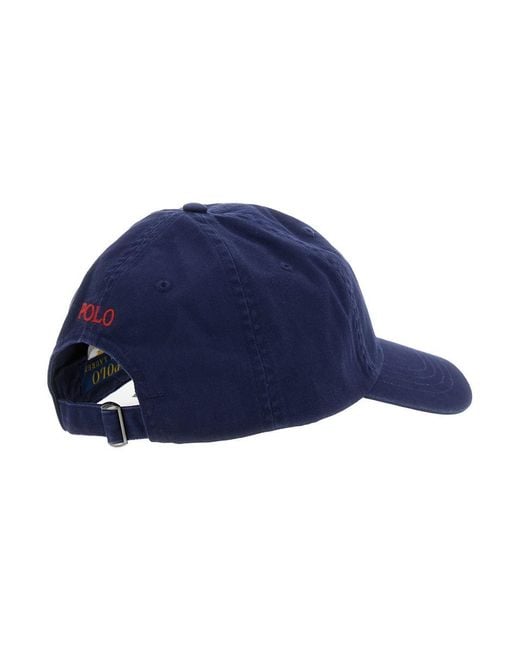 Polo Ralph Lauren Blue Baseball Cap With Pony Embroidery On The Front And Rear Adjustable Buckle Closure