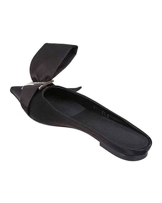 Ferragamo Black Leather Maxi Bow Ballet Flats