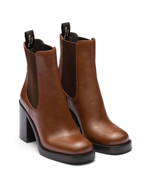 Prada Brown Brushed Leather 85mm Ankle Boots