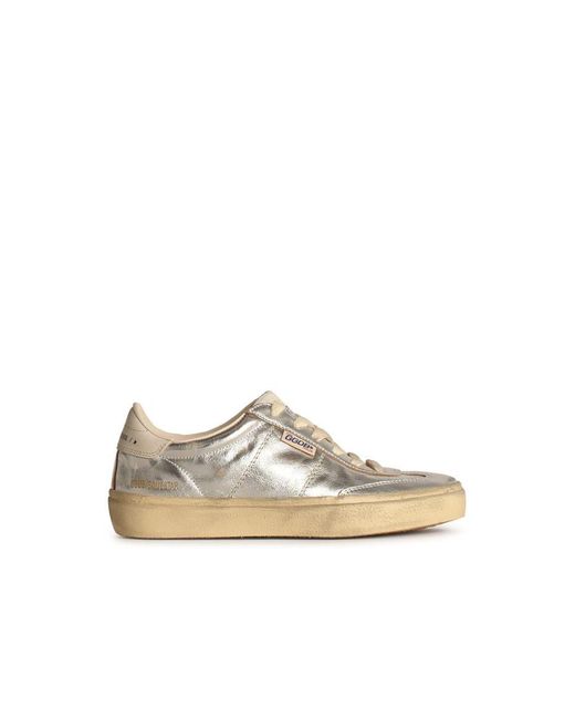 Silver leather sneakers sale
