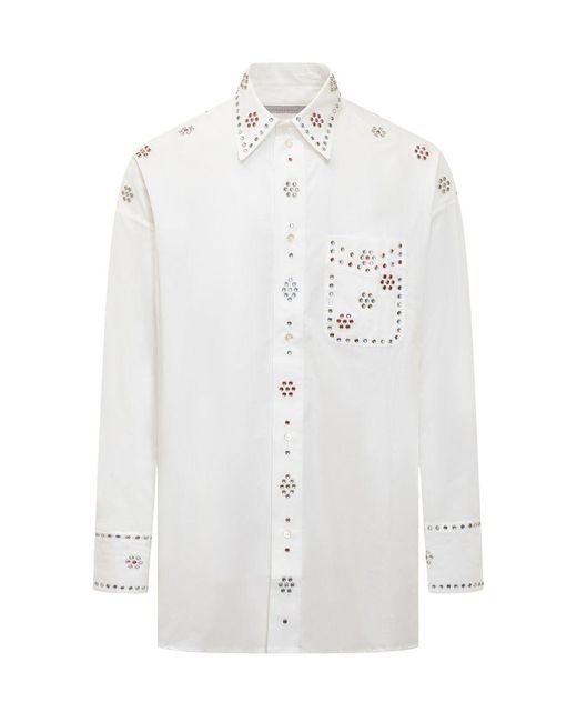 Bluemarble White Rhinestone Embellishment Cotton Shirt for men