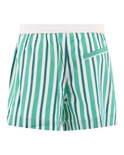 Ganni Green Striped Elasticated Shorts