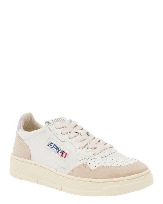 Autry White 'Medalist' Low Top Sneakers With Suede Details