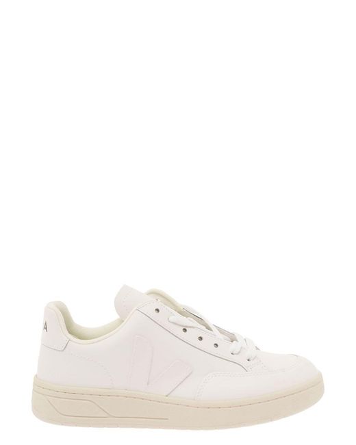 Veja 'v-12' White Low-top Sneakers With Tonal Side Logo In Leather Woman