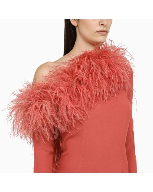 ‎Taller Marmo Peony Coloured Long Dress With Feathers