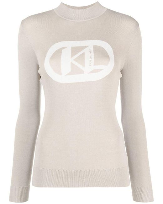 Karl Lagerfeld Natural Flocked Ribbed-knit Logo Jumper