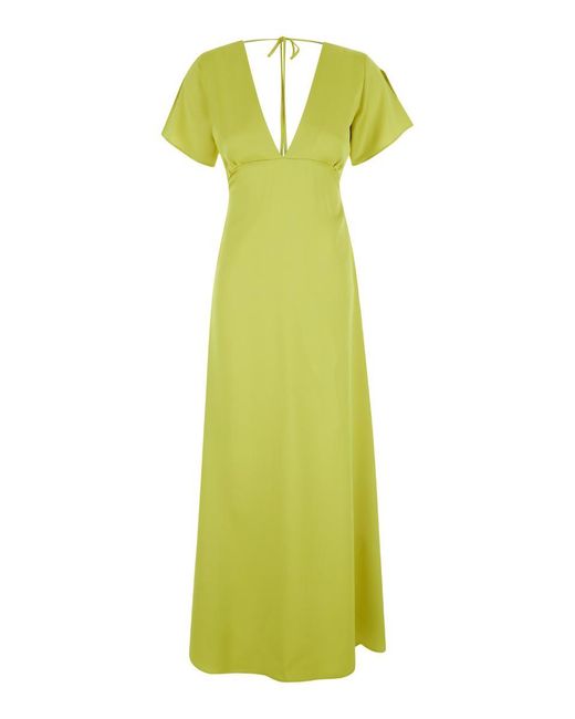 Plain Green Long Lime Dress With Bow