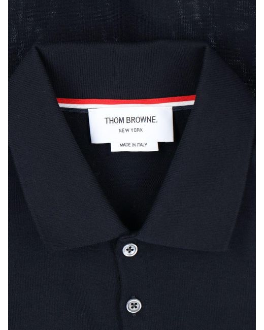 Thom Browne Blue Tricolor Detail Polo Shirt for men
