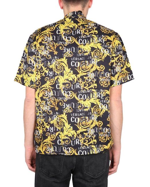 Versace Green Short Sleeves Shirt With All-Over Baroque Logo Print for men