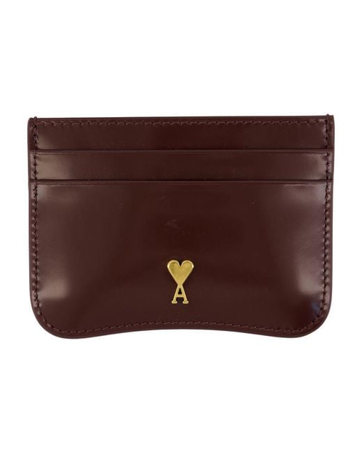 AMI Brown Paris Paris Leather Cardholder With Heart Logo