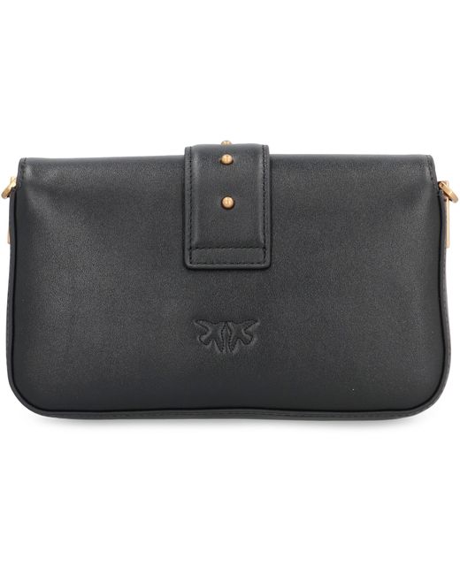 Pinko Gray Love One Mini Slouchy Leather Shoulder Bag