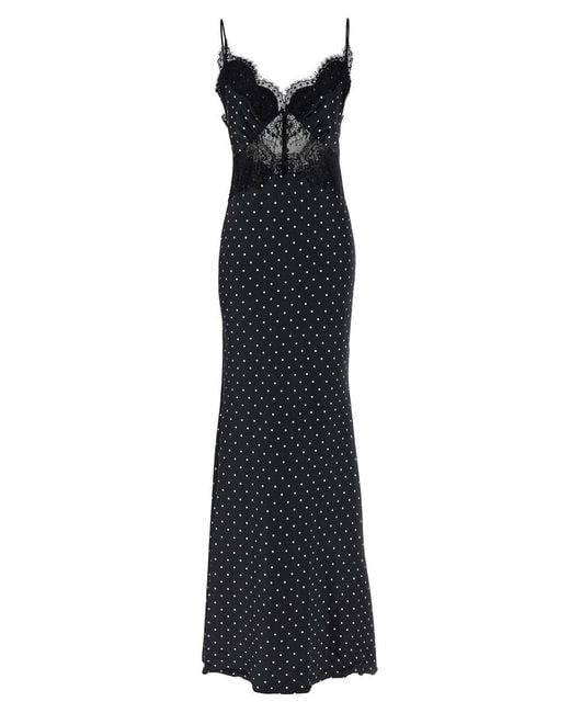 Self-Portrait Black 'Polka Dot Satin Lace Maxi' Dress