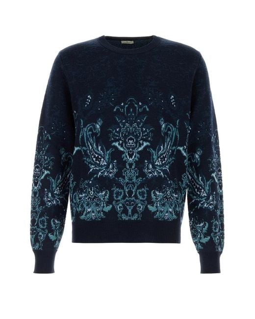 Etro Blue Paisley Wool Sweater for men