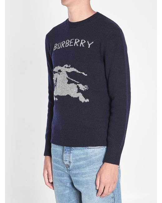 Burberry Blue Wool And Cashmere Pullover for men