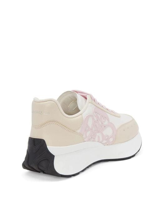 Alexander McQueen White Sprint Runner Rose-appliqué Leather Low-top Trainers