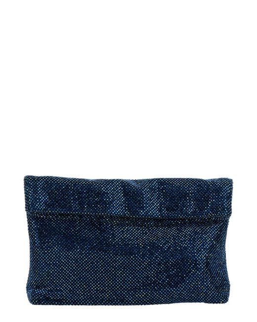 Twentyfourhaitch Blue Rhinestoned Clutch