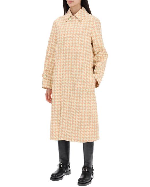 Burberry Natural Houndstooth Patterned Car Coat