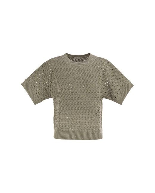 Peserico Gray Cotton Cordonnet Jumper With Sequins