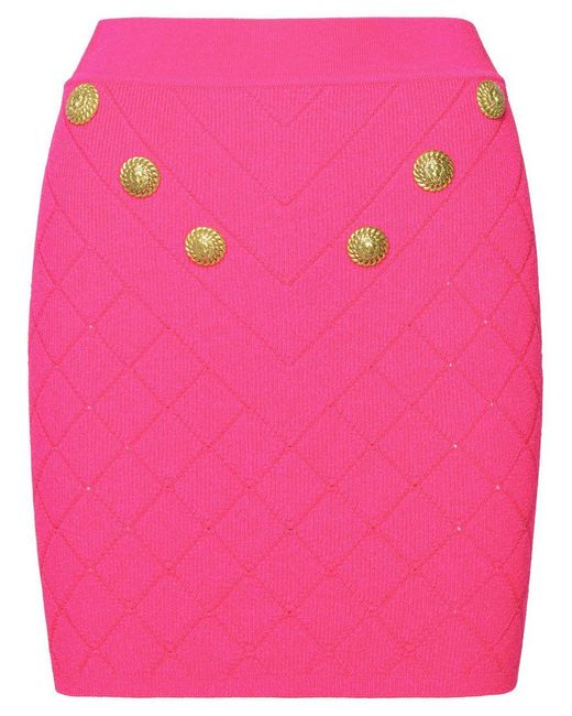 Balmain Pink Buttoned Knitted Mini Skirt