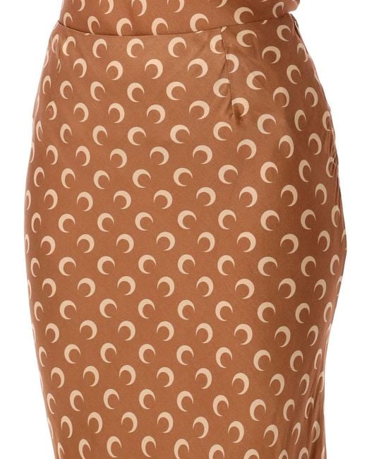 MARINE SERRE Brown Moon Satin Midi Skirt