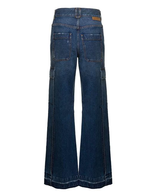 Stella McCartney Blue Flare Cargo Jeans With Logo Patch
