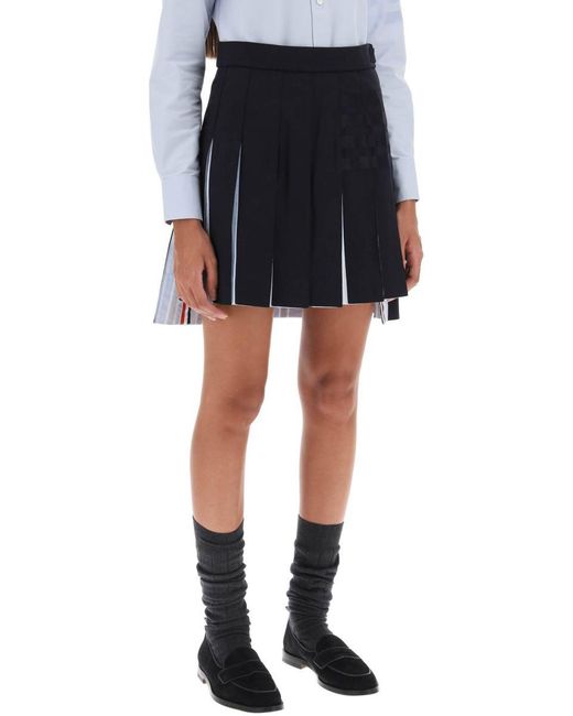 Thom Browne Blue 4 Bar Pleated Mini Skirt