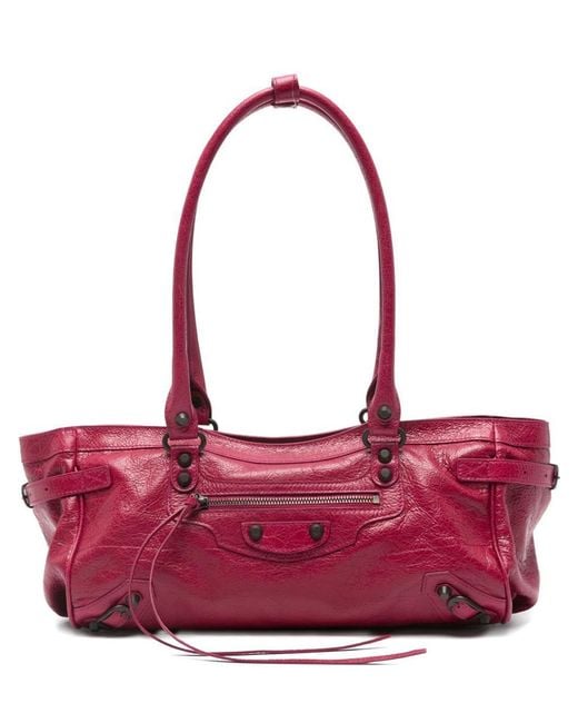 Balenciaga Red East West Leather Shoulder Bag