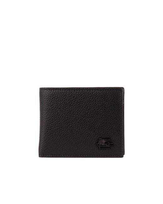 Etro Black Leather Wallet With Pegasus for men