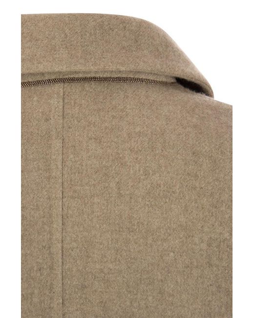 Brunello Cucinelli Natural Double-breasted Coat In Cashmere Cloth