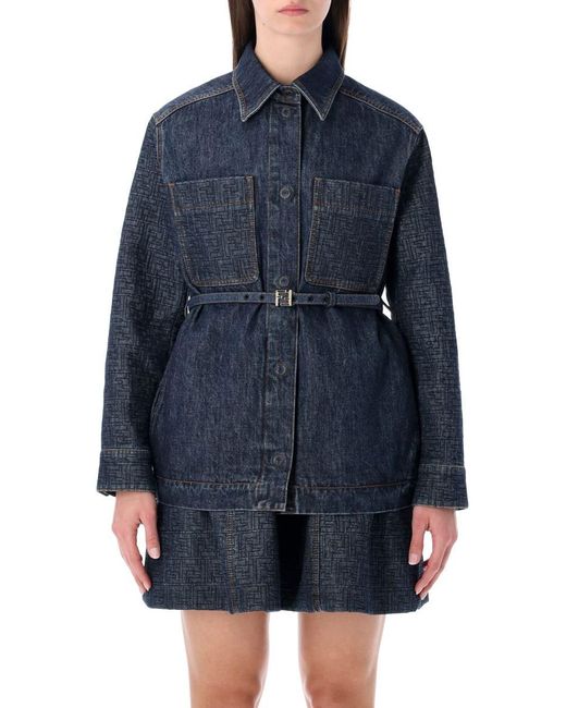 Fendi Blue Giacca Ff Padded Deni