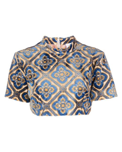 Etro Blue Printed Cropped Top