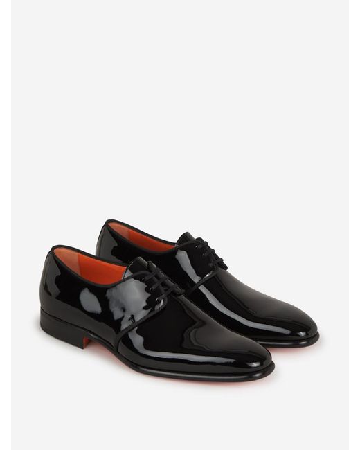 Santoni Black Patent Leather Derby Shoes for men